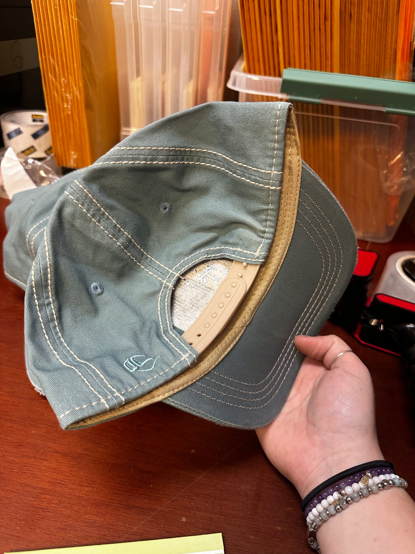 Ladies Blue Jeans Blue W/ Tan Center Patch Snapback Hat