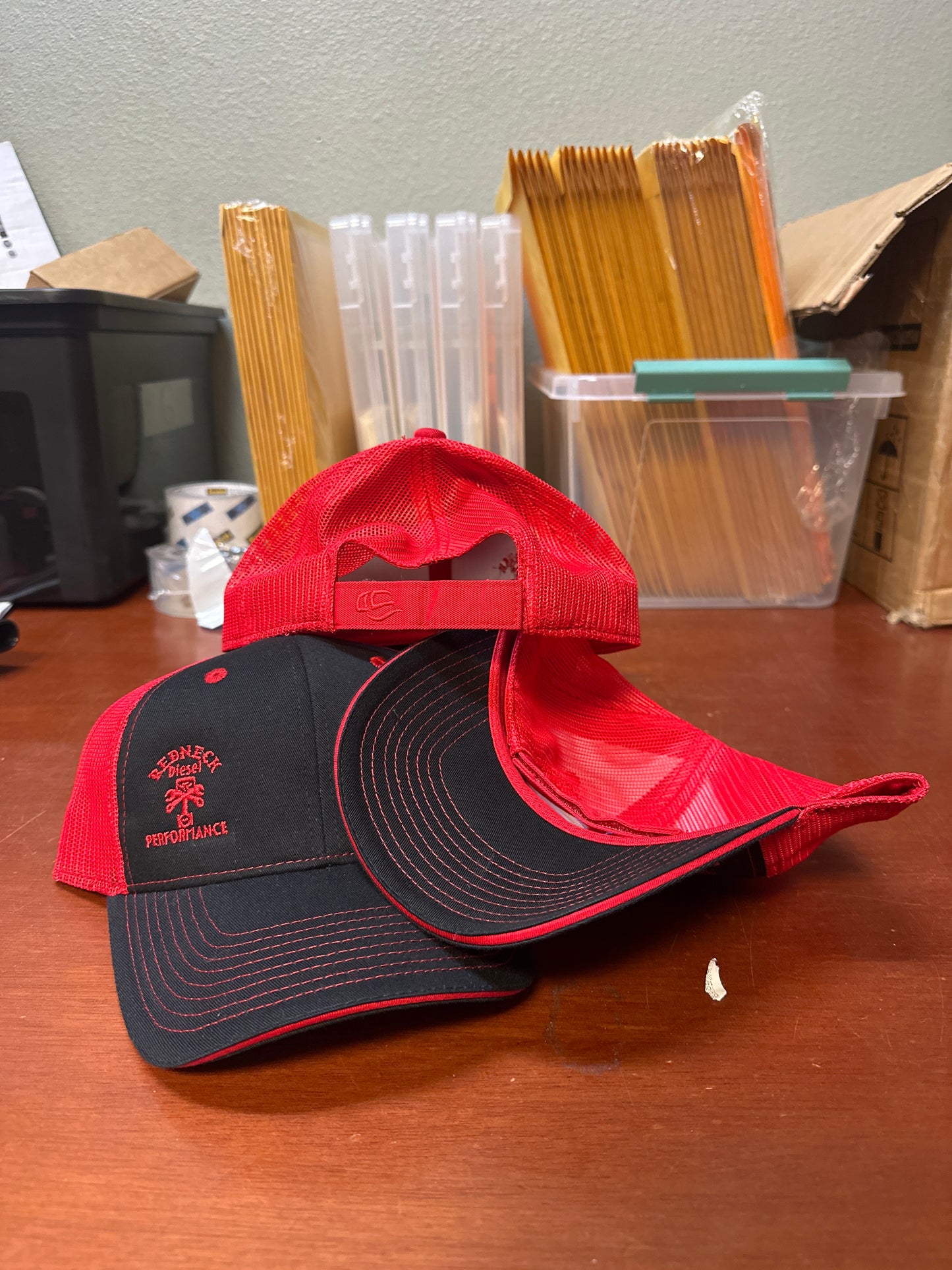 Black & Red Offset Logo Velcro Hat