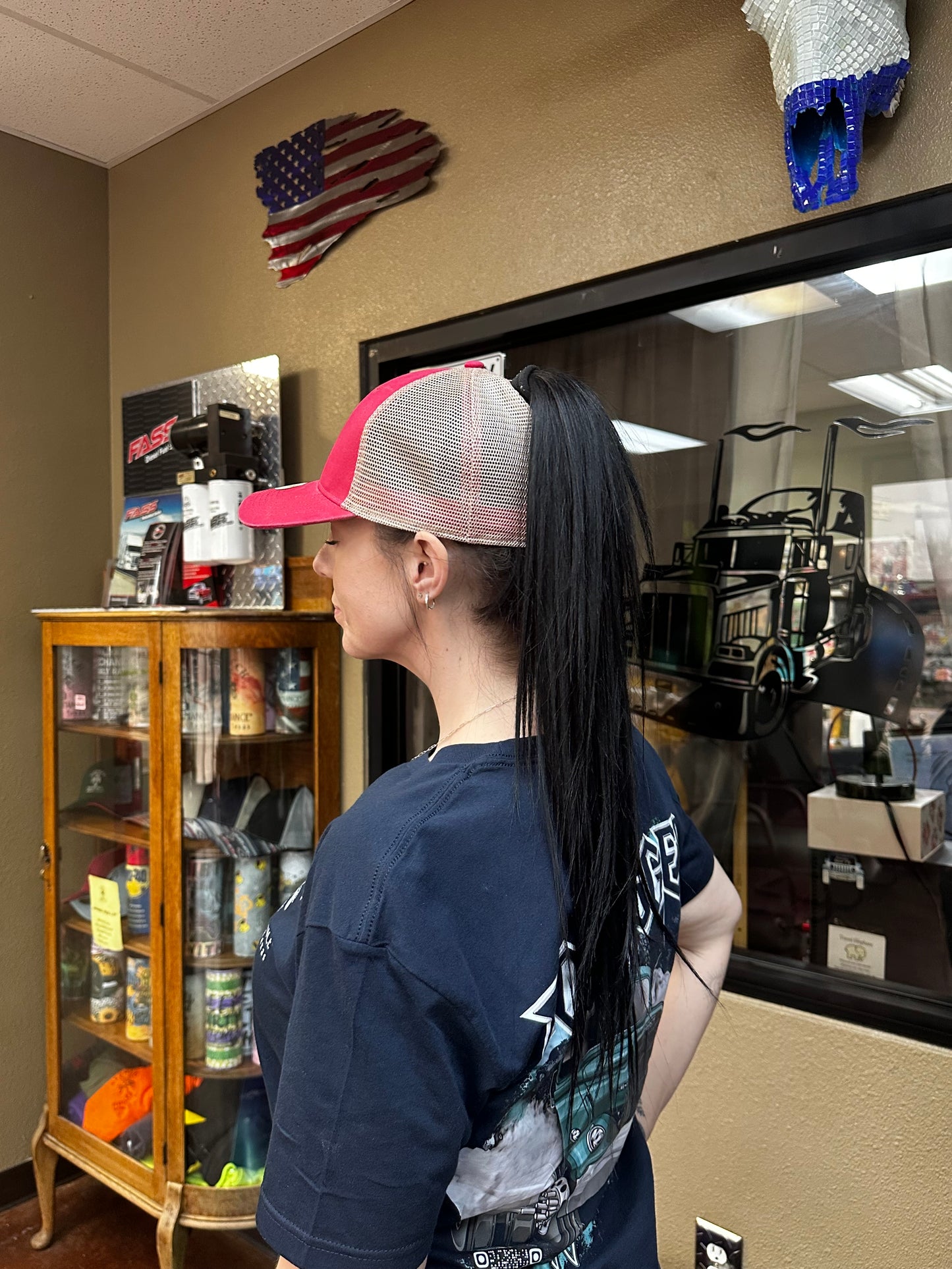 Ladies Pink Offset Velcro Ponytail Hat