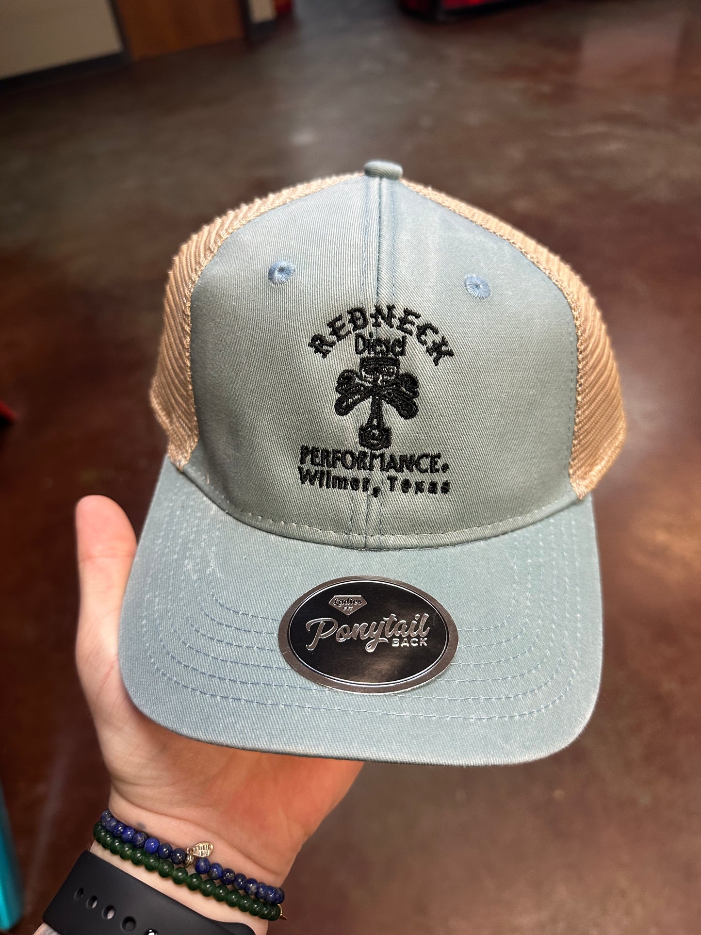 Ladies Light Blue Centered Logo Velcro Ponytail hat