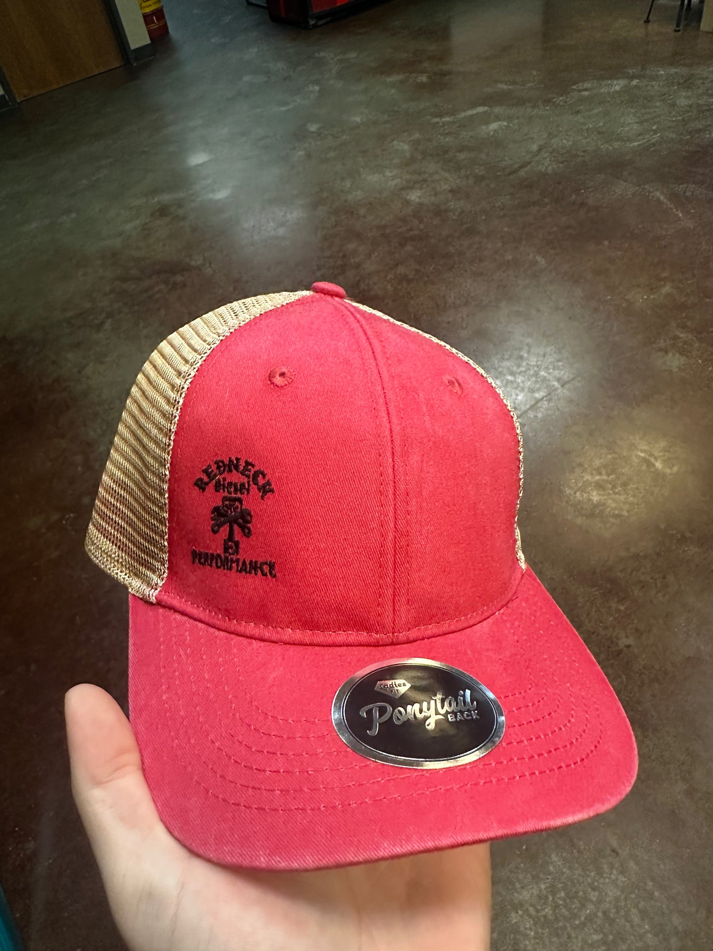 Ladies Pink Offset Velcro Ponytail Hat