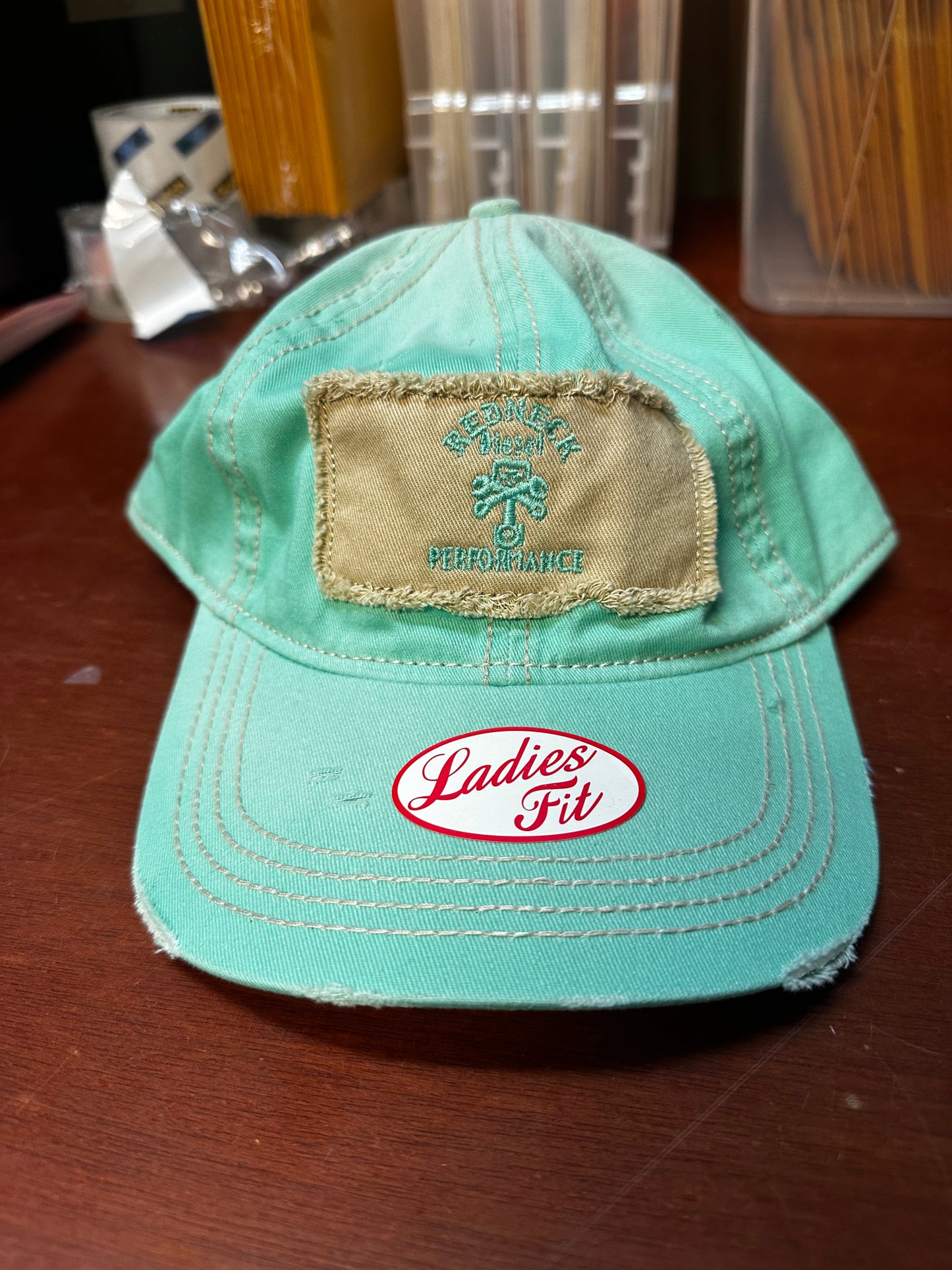 Ladies Turquoise Centered Tan Patch Snapback Hat