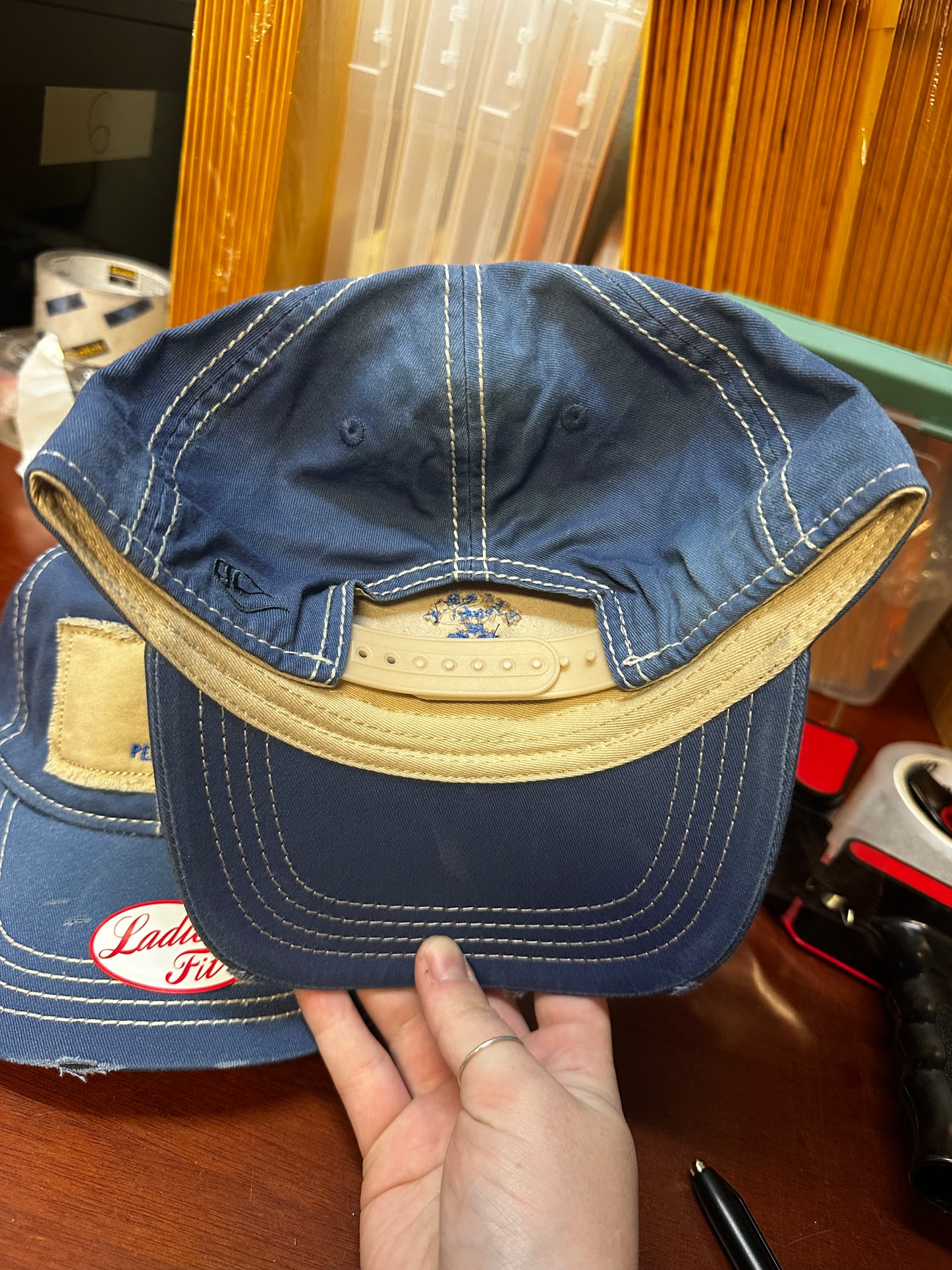 Ladies Dark Blue Tan Patch Centered Snapback Hat