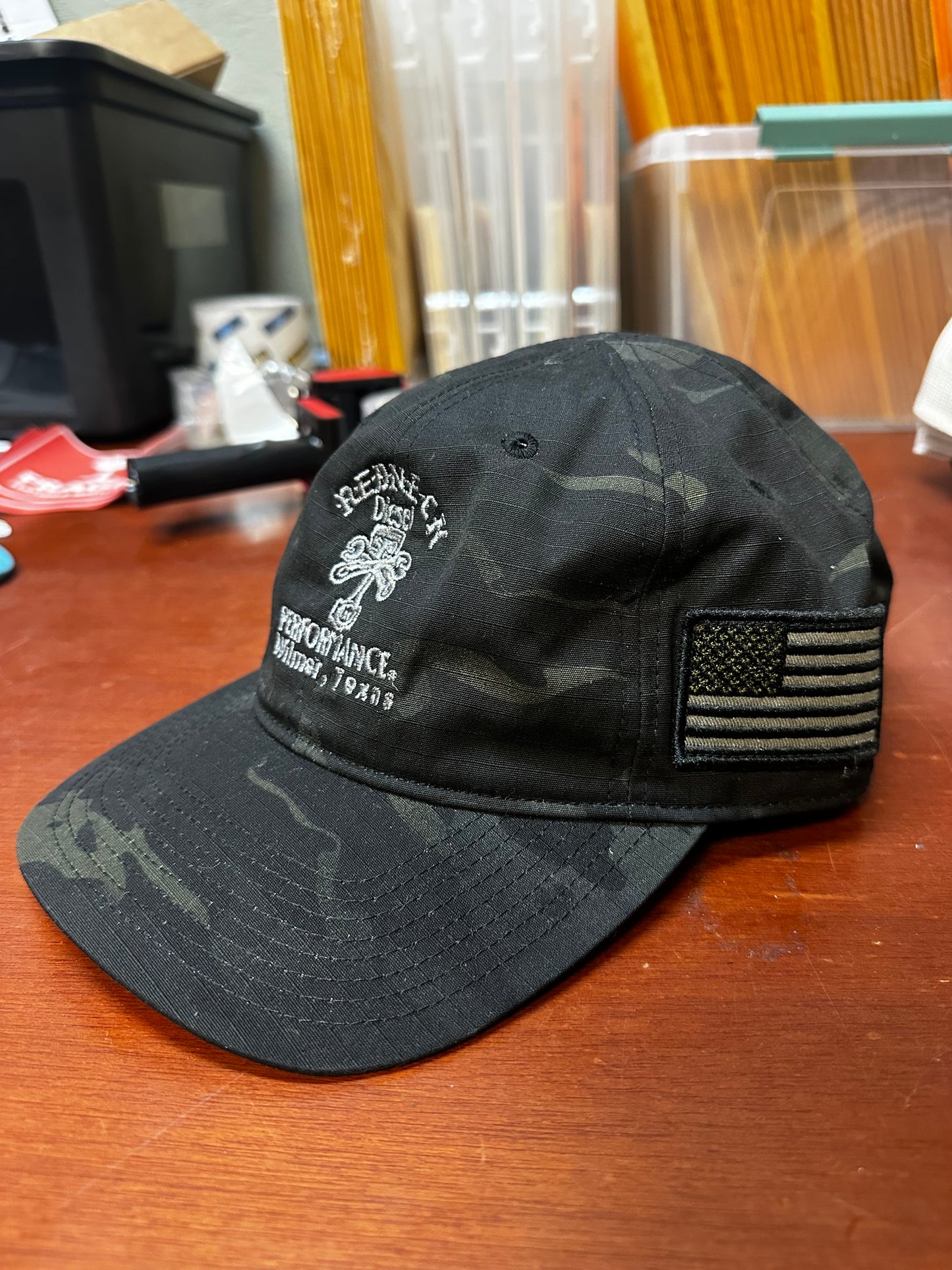 Camo Centered Logo With Muted American Flag Velcro Hat