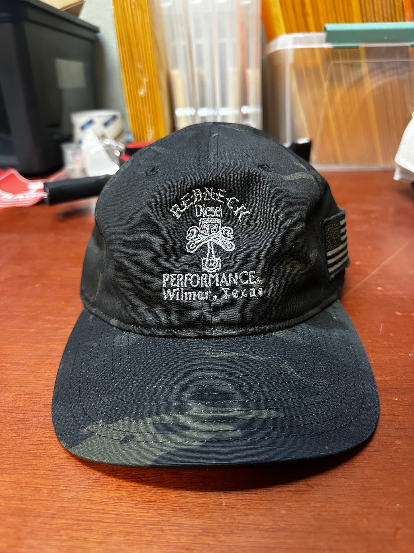 Camo Centered Logo With Muted American Flag Velcro Hat