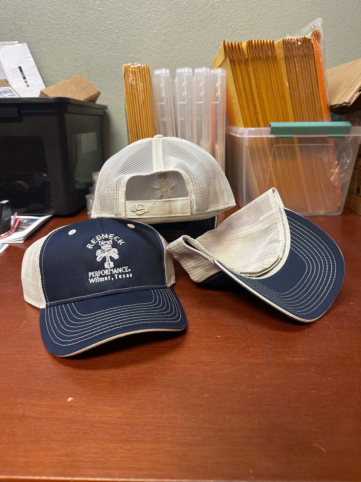 Navy Blue & Cream Center Logo Velcro Hat