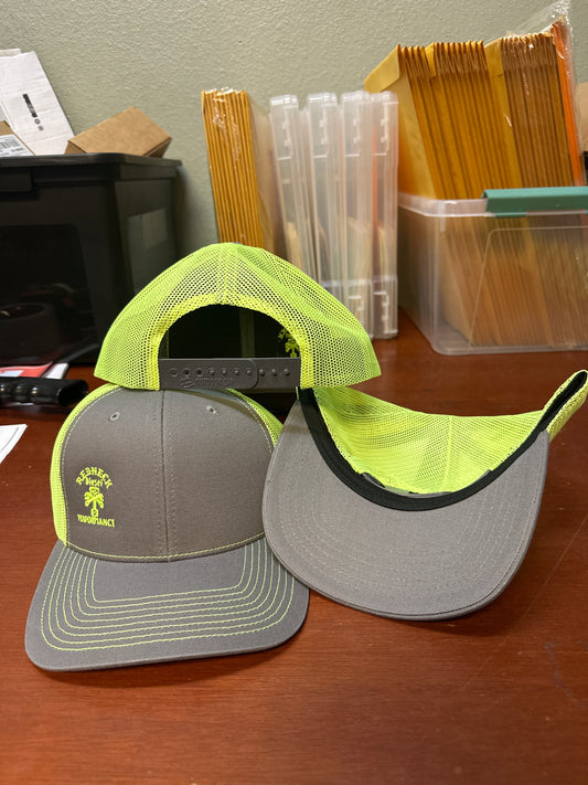 Neon Yellow & Grey Offset Logo Snapback Hat