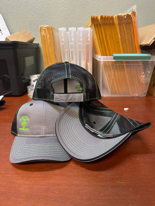 Grey & Black W/ Green Offset Logo Velcro Hat