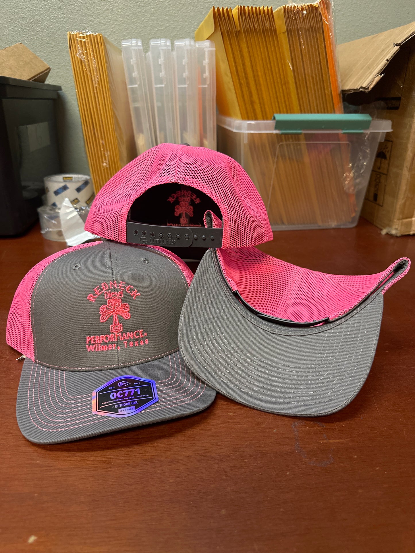 Pink & Grey Center Logo Snapback Hats